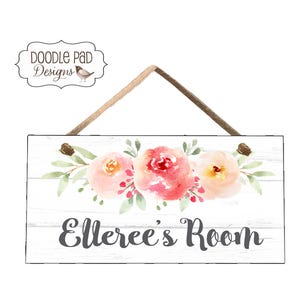 Girl&#39;s Boho Floral Name Room Door Sign