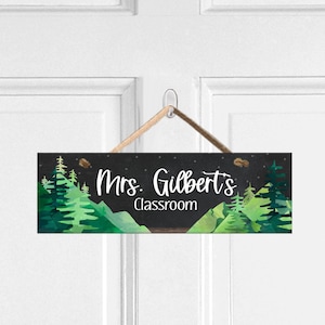 Teacher Door Sign Mountain Theme Classroom Door Hanger Teacher Name sign Personalized Teacher Gifts