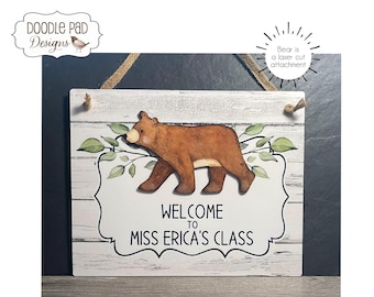 Teacher Door Sign Personalized Woodland Classroom Theme Door Hanger Gift for Teacher Appreciation