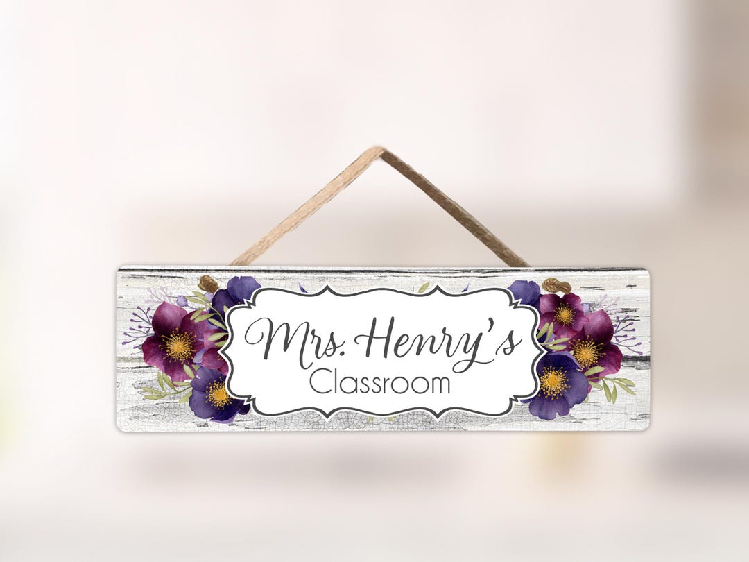 Teacher Door Sign Classroom Door Hanger Floral Teacher Name Sign Custom ...