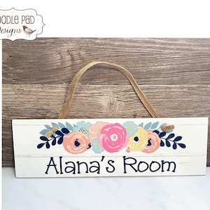 Custom Floral Girls Name Sign | Personalized Bedroom Door Sign
