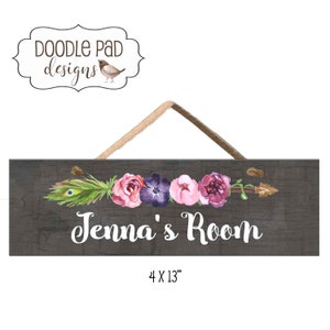 Boho Girls Name Room Door Sign