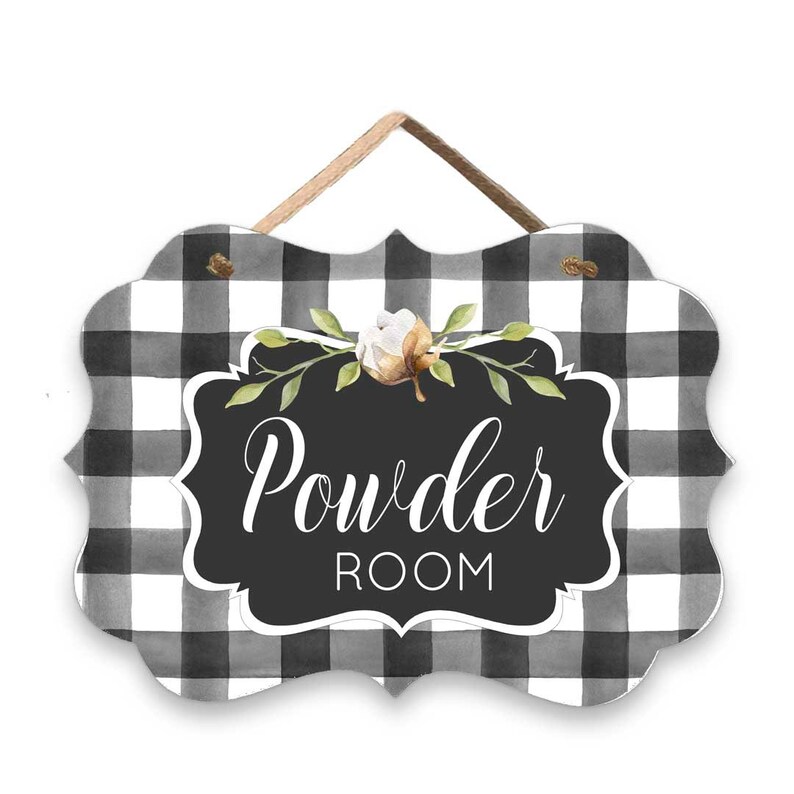 Black and White Powder Room Sign Plaid Office Sign Etsy