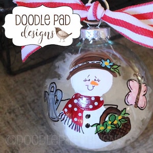 Hand Painted Gardener Snowman Ornament, Personalized Free