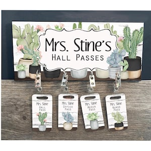 Hall Passes Cactus Classroom Theme Custom Hall Pass Hanger Personalized Classroom Management