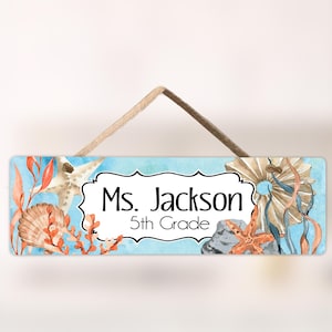 Teacher Door Sign Ocean Shells Classroom Theme