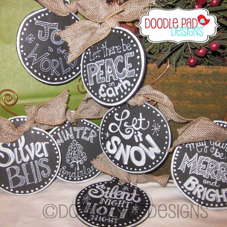 Wooden Chalkboard Ornaments set of 7 Etsy