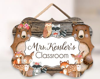 Teacher Door Sign Woodland Classroom Decor, New Teacher Gift, Forest Friends Classroom Door Sign for Back to School