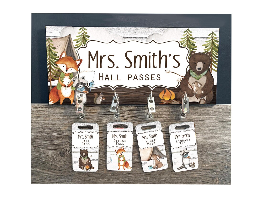 Hall Passes Woodland Classroom Hall Pass Hanger Personalized Camping ...
