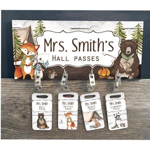 Hall Passes Woodland Classroom Hall Pass Hanger Personalized Camping Classroom Theme Custom Classroom Management Gift for Teacher