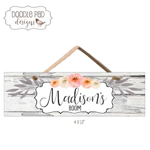 Custom Door Sign Floral Girls Name Sign Farmhouse Bedroom Door Sign