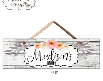 Floral Girls Name Sign | Bedroom Door Sign