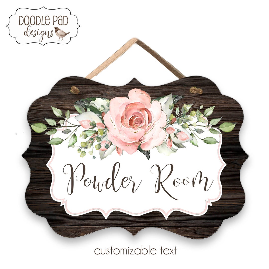 Farmhouse Powder Room Door Sign With Blush Pink Roses Laundry Room Sign