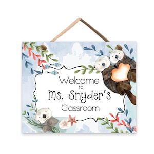 Teacher Door Sign Sea Otters Classroom Decor Teacher Name Sign Ocean Theme Gift for Teacher Appreciation or Back to School