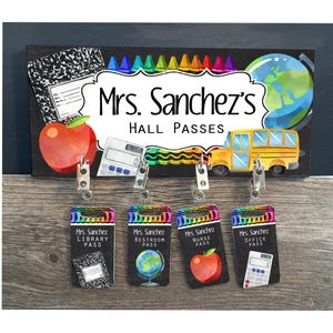Bright Hall Pass Hanger Elementary School Teacher Classroom Decor Personalized Classroom Management