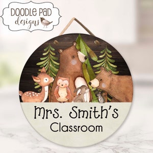 Woodland Animal Classroom Door Sign, 12&quot; Circle Sign, Teacher Appreciation Gift