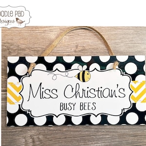 Teacher Door Sign Bees Classroom Door Hanger Teacher Name Sign Bumble Bee Class Elementary School Teacher Gift