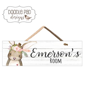 Custom Door Sign Personalized Bunny Door Name Hanger Kids Room Sign Nursery Wall Art Boho