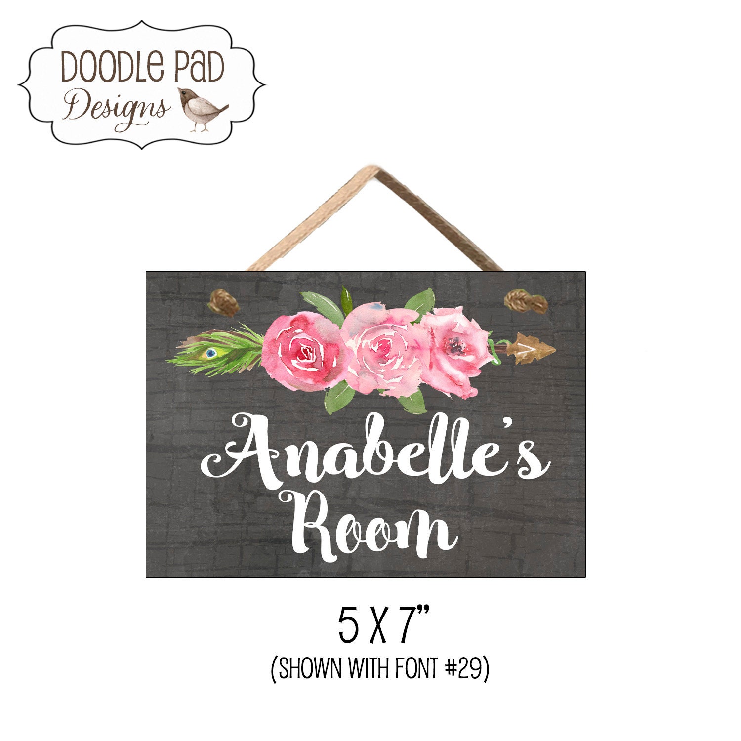 Personalized Girls Bedroom Door Sign, Boho Name Sign, Watercolor ...