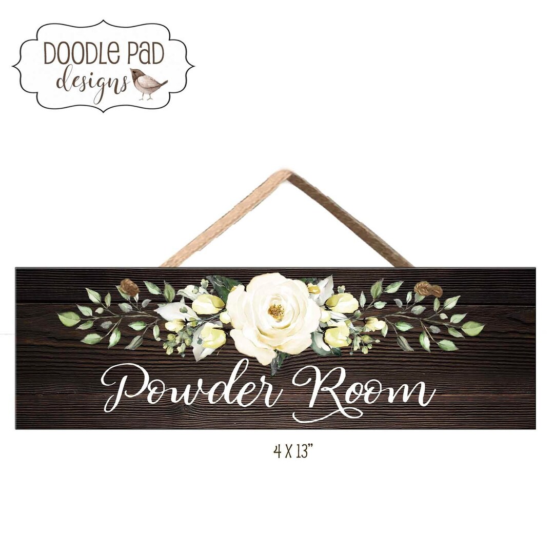 Powder Room Door Sign Farmhouse Inspired Decor White Roses - Etsy