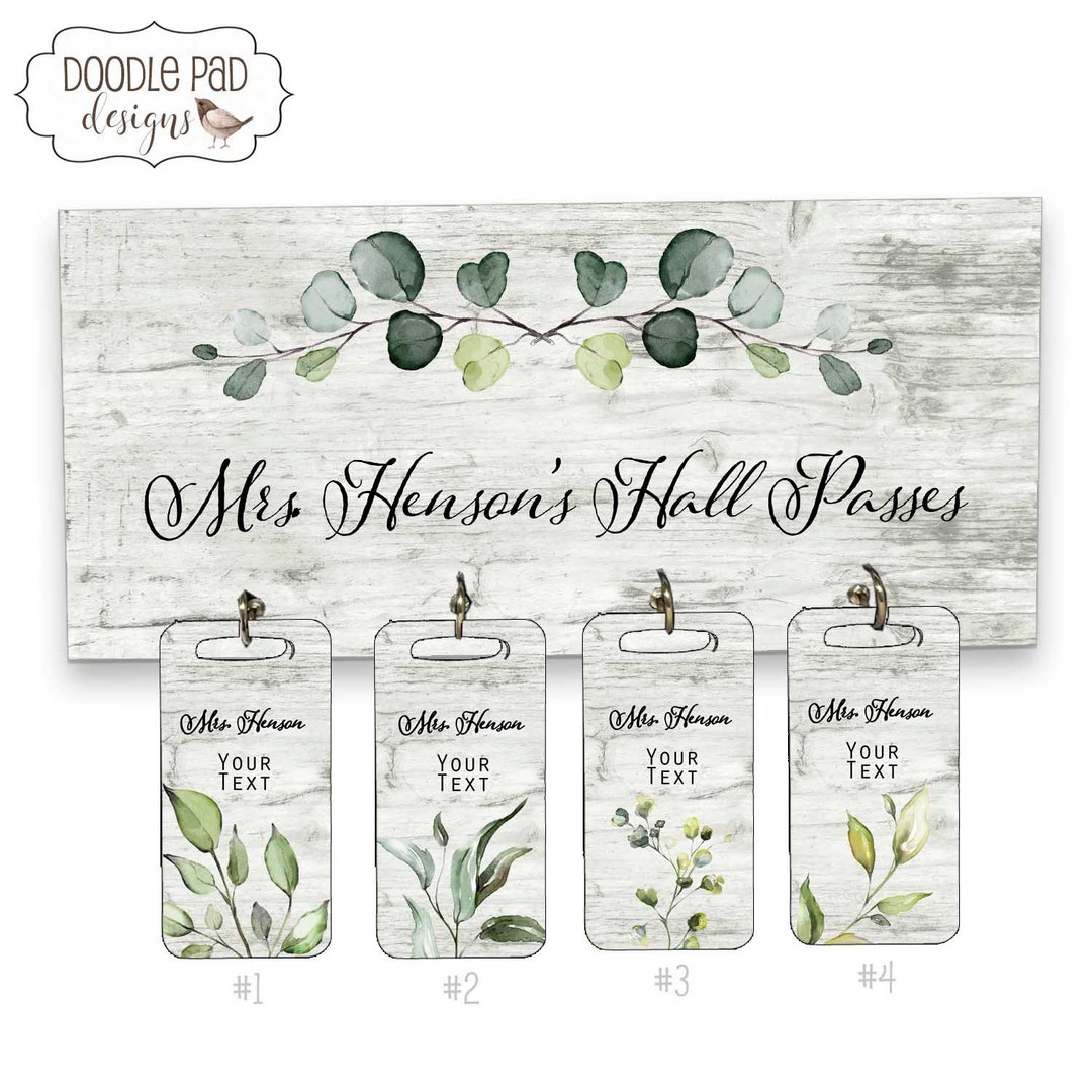 Personalized Classroom Decor, Botanical Theme Hall Passes Sign, Teacher ...
