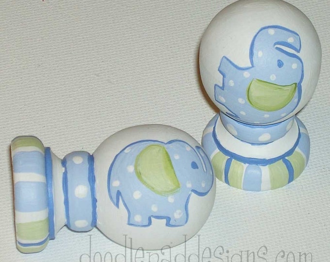 Baby Blue Elephant Curtain Rod Finials Etsy