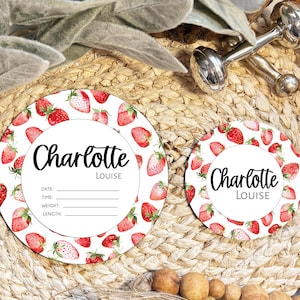 Baby Hospital Name Sign Birth Stats Newborn Arrival Announcement Sign with Strawberry Nursery theme Gift for Baby Shower