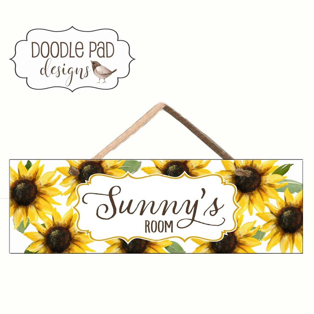 Personalized Your Name Door Wall Plaque Sunflower Nursery Girl Bedroom Door Sign Decor Gift 5x10 in Blue 