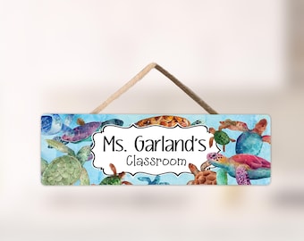 Teacher Door Sign Turtles Ocean Classroom Theme Personalized Teacher Gift School Counselor Office Sign