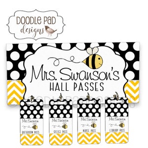 Pase de maestro con temática de abejas, organizador de pases para el baño del aula, decoración para el aula de abejorro, regalo de jardín de infantes para agradecimiento al maestro