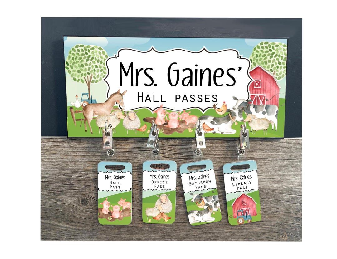 Teacher Hall Passes Farmyard Classroom Decor Custom Bathroom Passes for ...