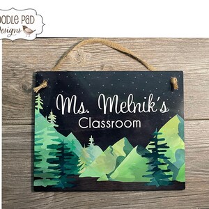 Teacher Door Sign Mountain Theme Classroom Door Hanger Teacher Name sign Personalized Teacher Gifts