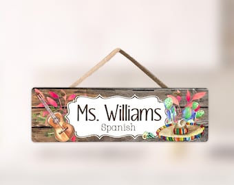 Personalized Spanish Teacher Door Sign, Spanish Theme Decor