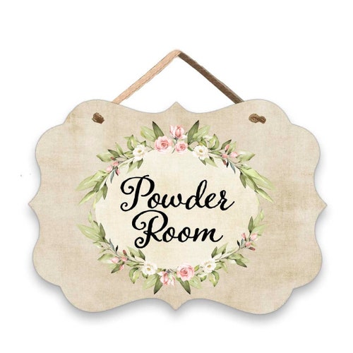 Powder Room Door Sign With Blush Pink Roses Laundry Room Etsy