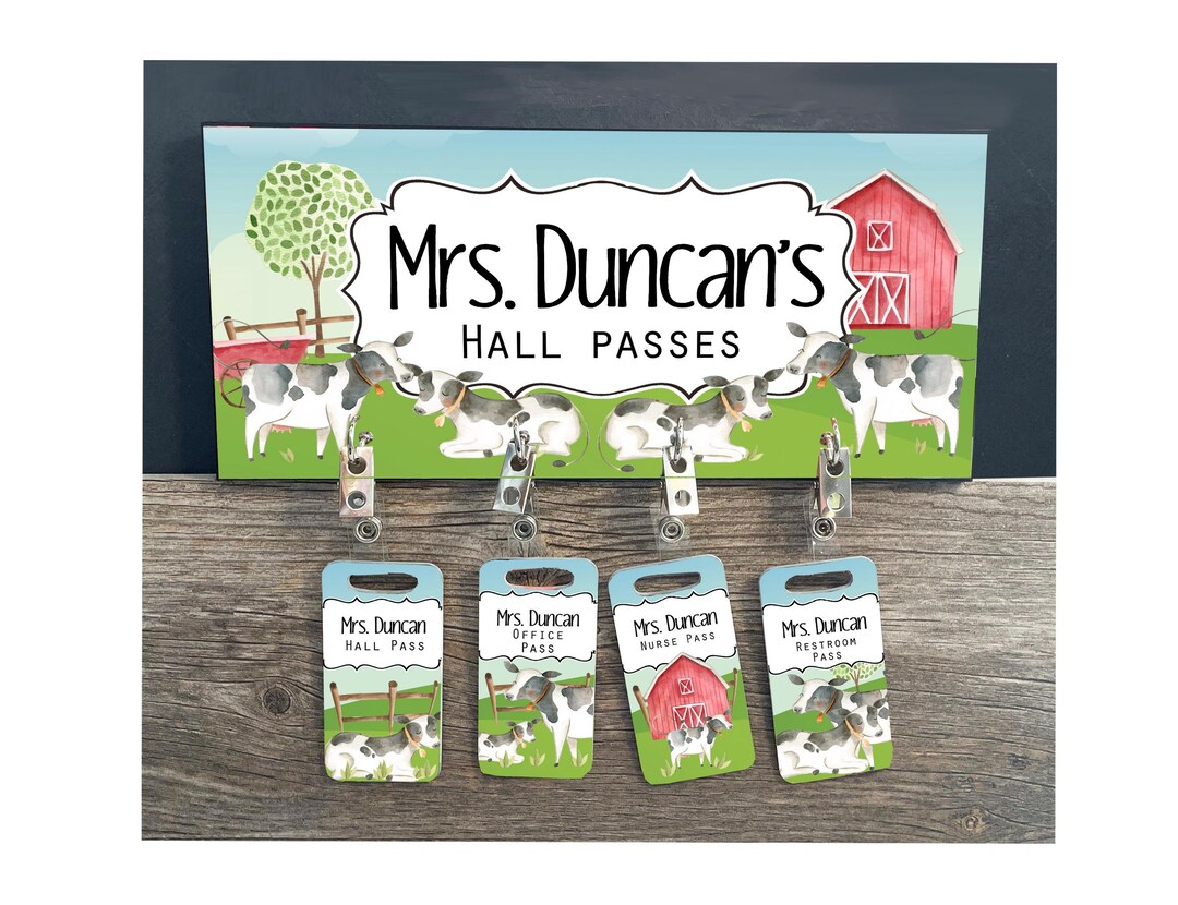 Cow Classroom Theme Hall Pass Hanger Custom Farm Themed Classroom Decor ...