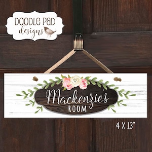 Custom Door Sign Farmhouse Floral Name Sign Girls Bedroom Door Sign Personalized Farmhouse Nursery Decor