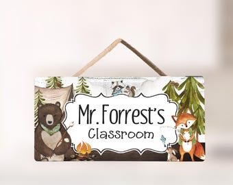 Teacher Door Sign Woodland Classroom Decor NATURE Name Sign Gift for Teacher