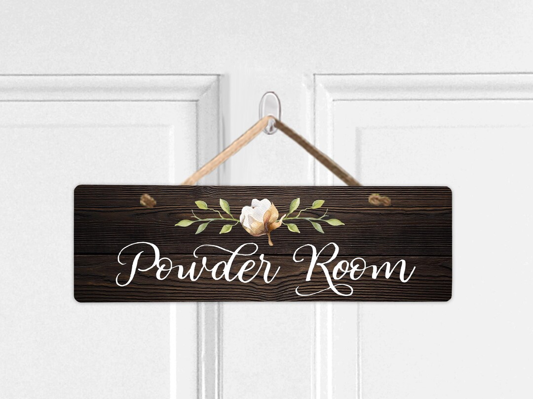 Powder Welcome Signs Powder Room Door Sign, Farmhouse Inspired Decor With Cotton Ball Accent ...