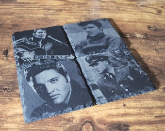 Elvis Slate Coasters (Set of 4): Laser Engraved Rock and Roll Decor