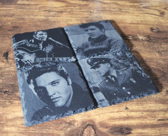 Elvis Slate Coasters (Set of 4): Laser Engraved Rock and Roll Decor