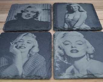 Marilyn Monroe set of 4 laser engraved natural slate coasters.