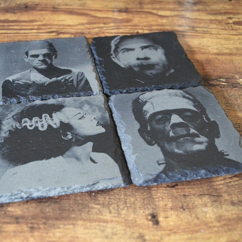 Universal Monsters Laser Engraved Slate Coasters: Gothic gifts, classic horror gifts