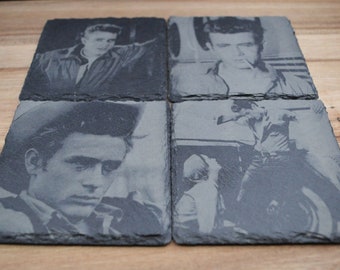 Set of 4 James Dean laser engraved slate coasters
