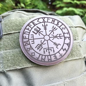 Laser Engraved Leather Viking Patch: Vegvisir, Ægishjálmr
