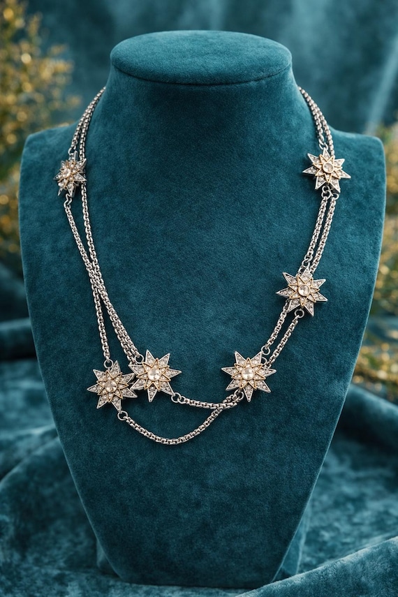 Celestial Starburst Statement Necklace – Silver &… - image 1