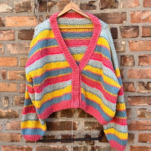 Colorful Striped Sweater, Knit Sweater, Hand Knitted Sweater, Oversize Sweater, Colorful Cardigan, Multi Colored Sweater, Striped Cardigan