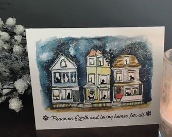 Peace on Earth and Loving Homes for All Holiday Recycled Paper Folded Greeting Card