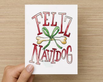 Feliz Navidog Folded Recycled Paper Holiday Greeting Card