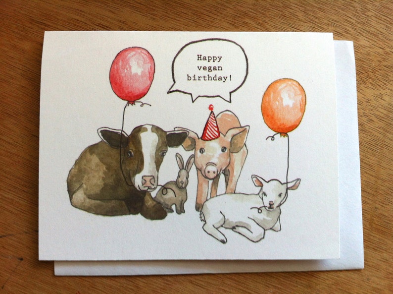 Happy Vegan Birthday Recycled Paper Folded Greeting Card Etsy