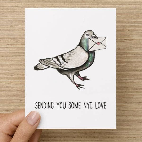 NYC Love Pigeon Recycled Folded Greeting Card